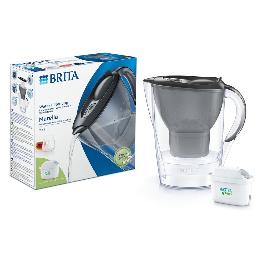 BRITA Marella Wasserfilter Kanne 2.4L Grau + MAXTRA PRO Filterkartusche 1051121