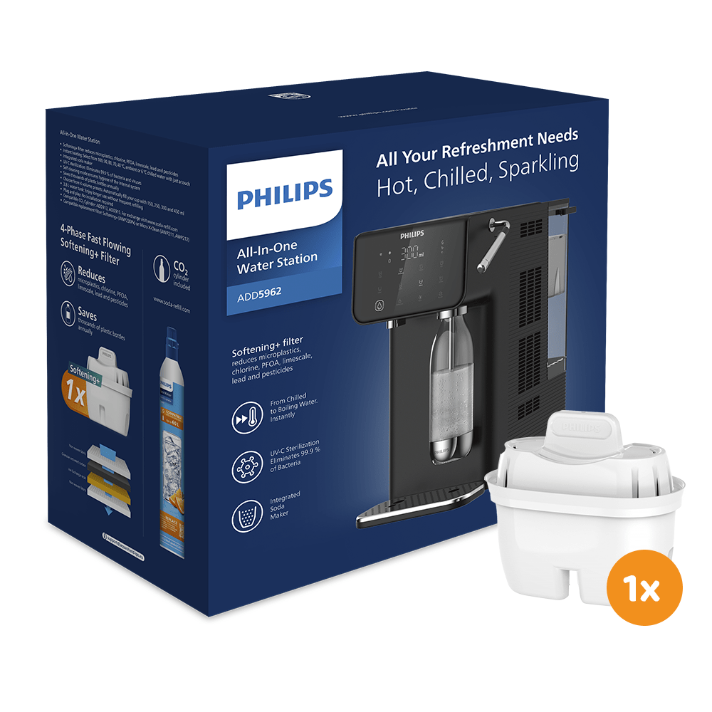 Philips All-in-One-Wasserstation heiß + kalt + sprudelnd ADD5962BK (Filter PFAS) kompatibel mit BRITA