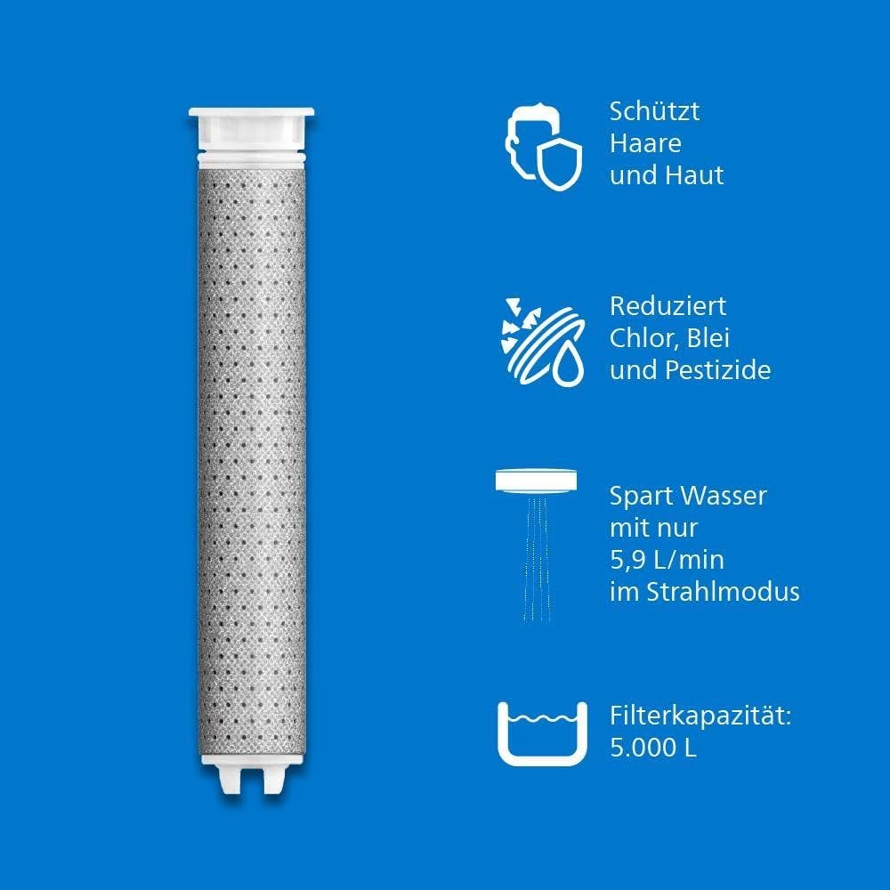 Philips Duschbrause mit Filter Schwarz ASH1516BK (reduzierter Chlor-, Blei- und Pestizidgehalt)