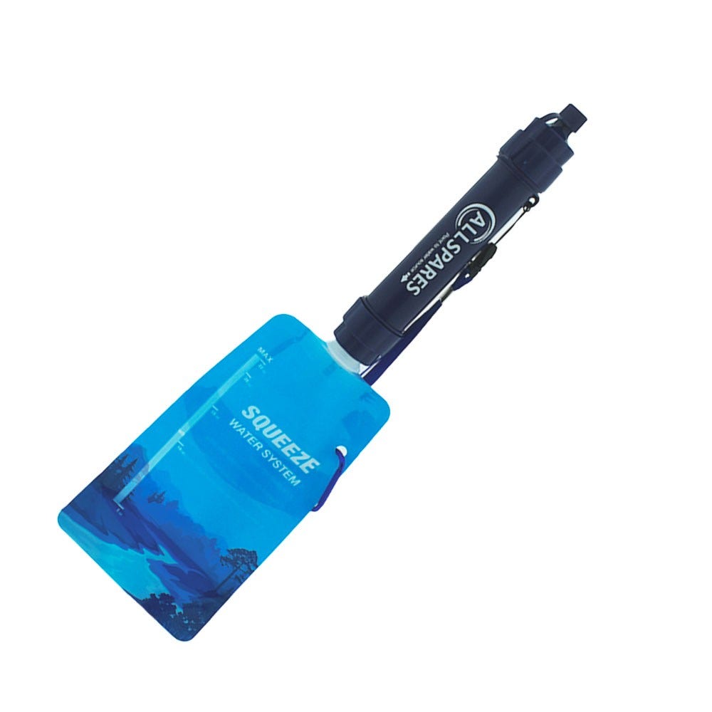 AllSpares Outdoor-Wasserfilter abnehmbare 4-Stufen 0,1-Mikron tragbare Wasserfilter Camping, 5.000L Wasserreiniger Survival Ausrüstung für Wandern Camping Reisen und Notfall