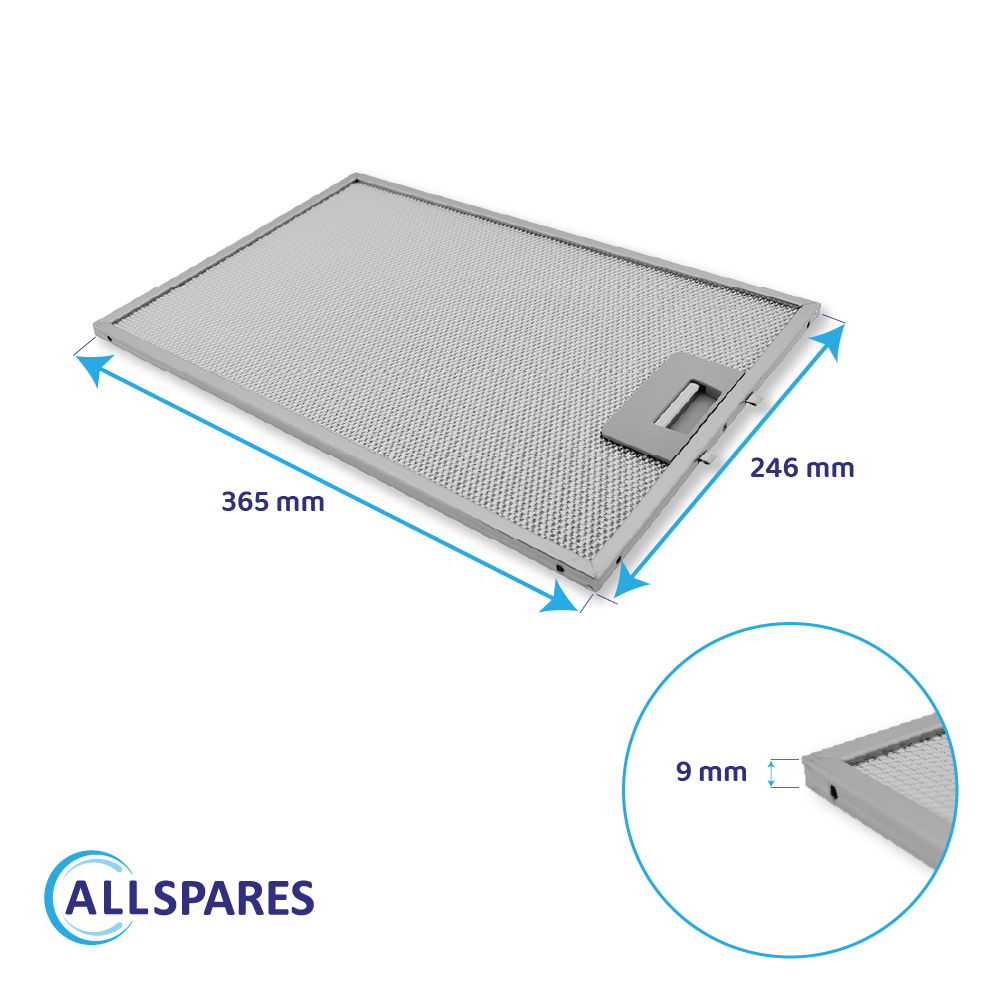Metall-Fettfilter 365x246x9mm geeignet für Pelgrim 88019355 / 23865