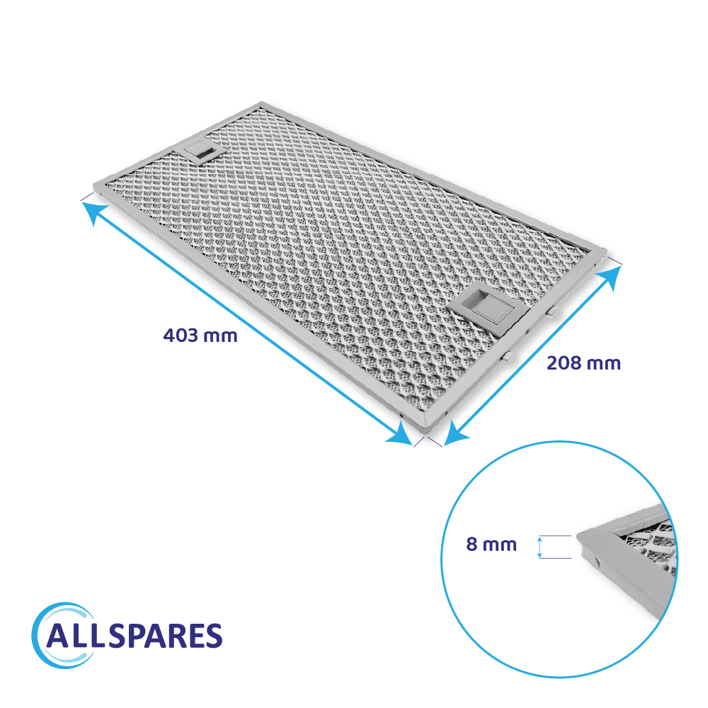 Metall-Fettfilter 403x208mm geeignet für Balay 434107 / 00434107 (hinten)