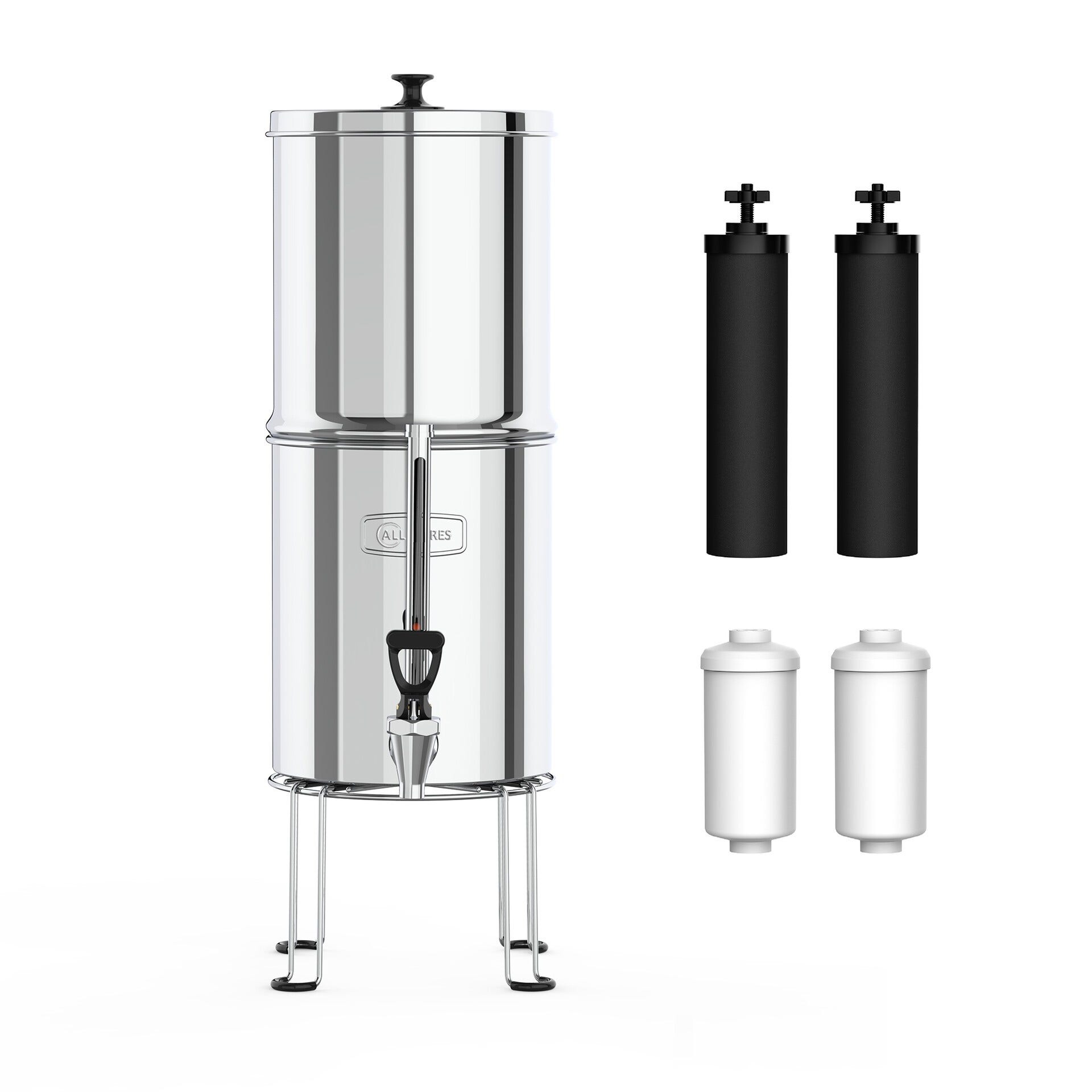 Schwerkraft-Wasserfilter Set aus Edelstahl (8,5L) – inkl. 2 Aktivkohle- & 2 Fluoridfilter