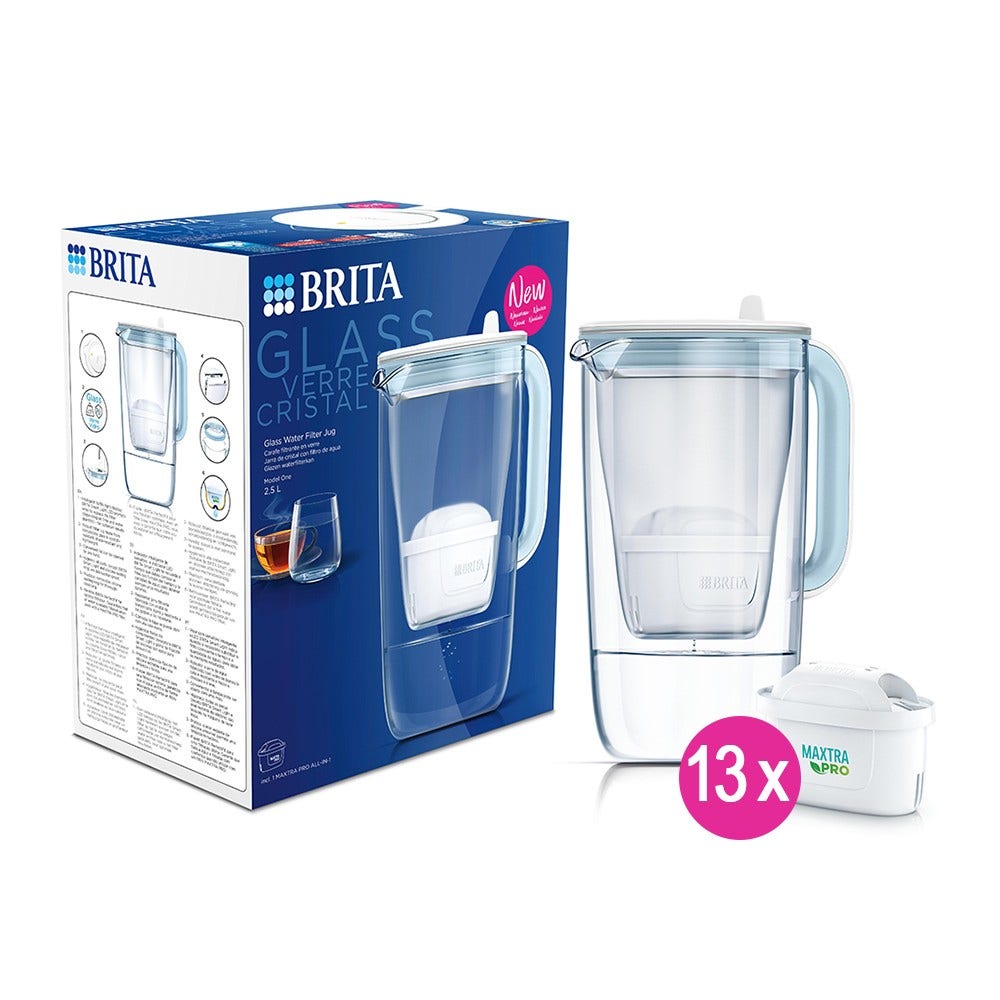 BRITA Glas-Wasserfilterkanne 2.5L + 13 MAXTRA PRO Wasserfilter (filtert PFAS)