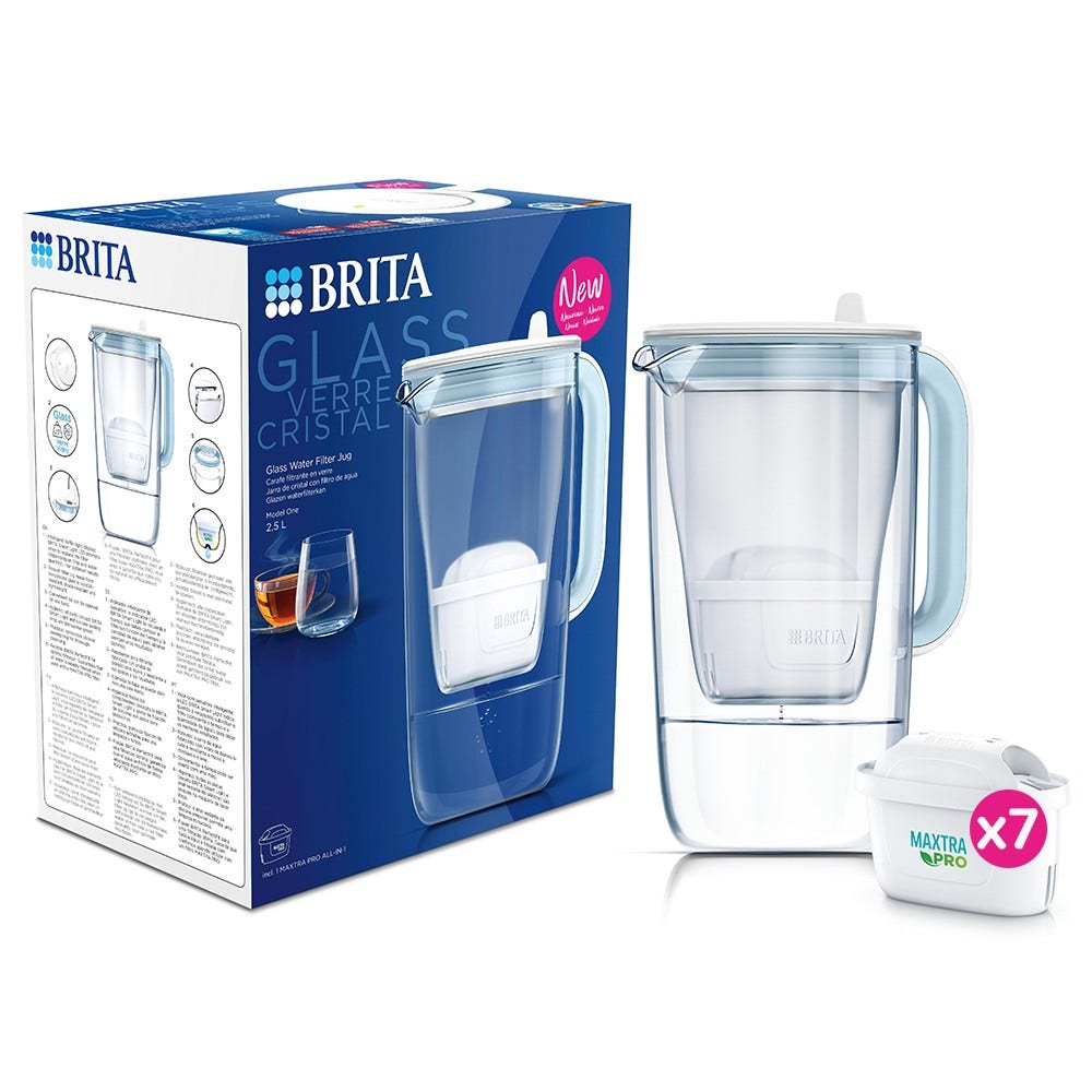 BRITA Glas-Wasserfilterkanne 2.5L + 7 MAXTRA PRO Wasserfilter (filtert PFAS)