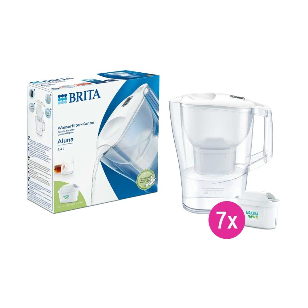 BRITA Aluna Wasserfilter Kanne 2.4L + 7 MAXTRA PRO Wasserfilter (filtert PFAS)