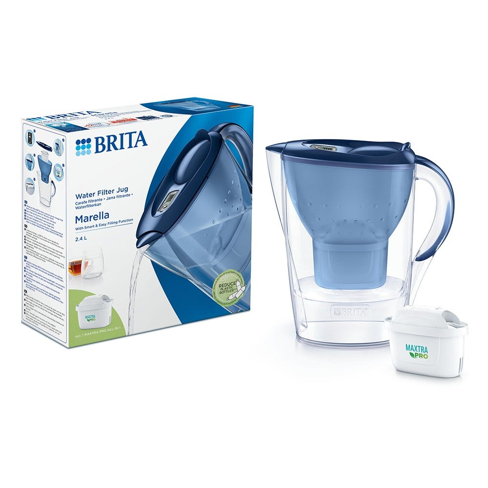 BRITA Marella Wasserfilter Kanne blau 2.4L + 1 MAXTRA PRO Filterkartusche 1051118 (filtert PFAS)