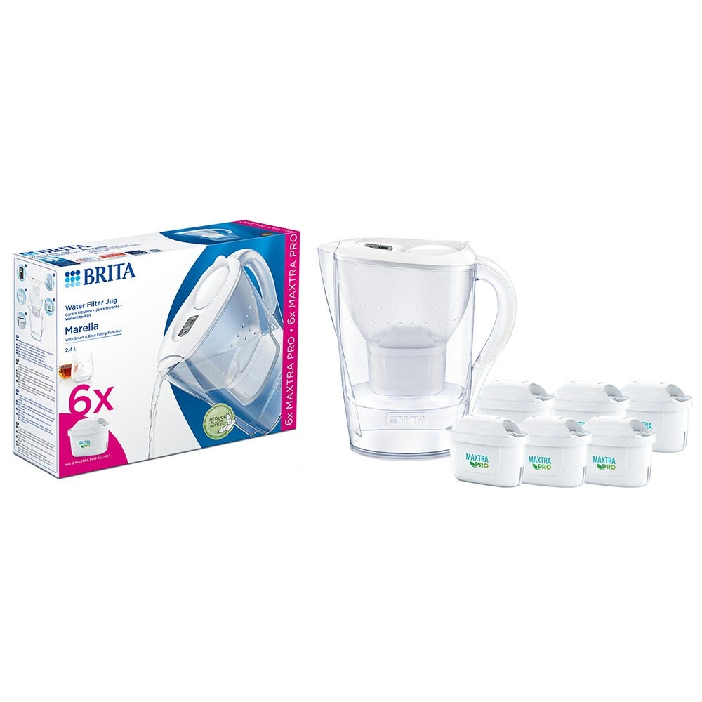 BRITA Marella Wasserfilter Kanne 2.4L + 6 MAXTRA PRO Filterkartuschen 1051132 (filtert PFAS)