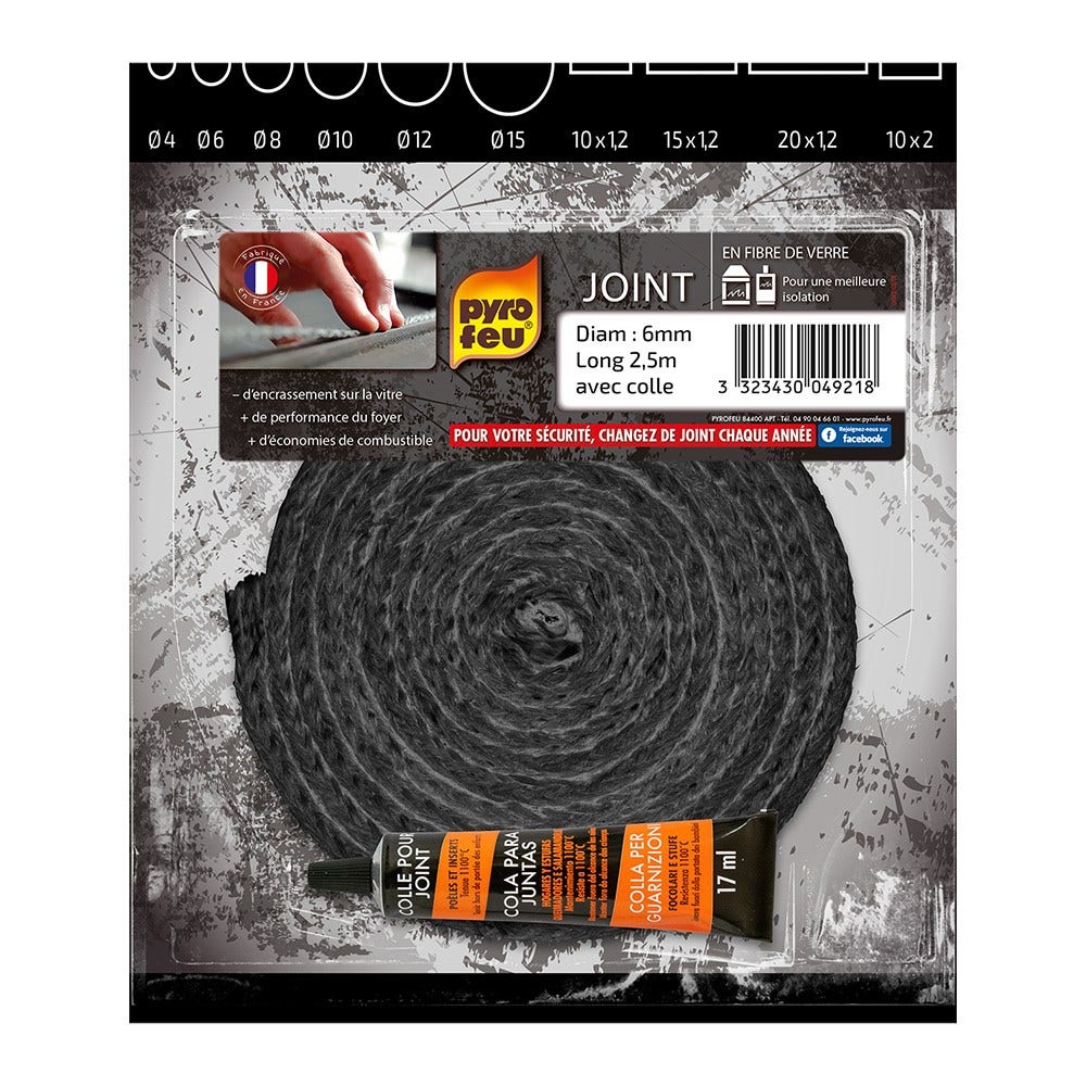 Pyrofeu Ofendichtung Rund 6mm Ø + Kleber