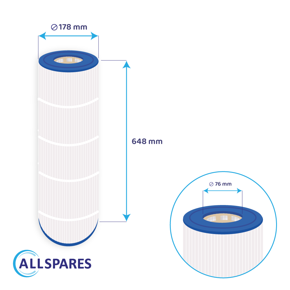 AllSpares Wasserfilter für Whirlpool/Pool Filterkartusche geeignet für Hayward CX870RE / PA100N / C-7487 / PC102 (Ø178x648mm)